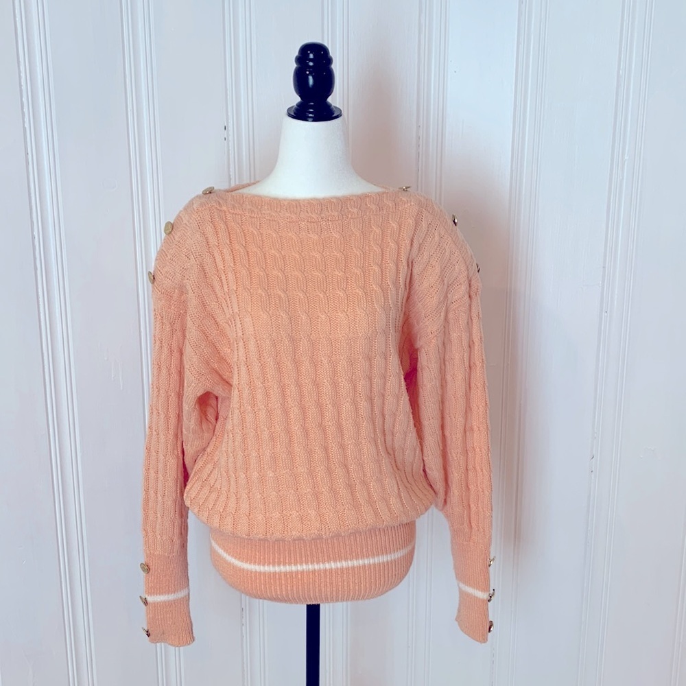 Beautiful Vintage cotton blend coral sweater with gold accent buttons